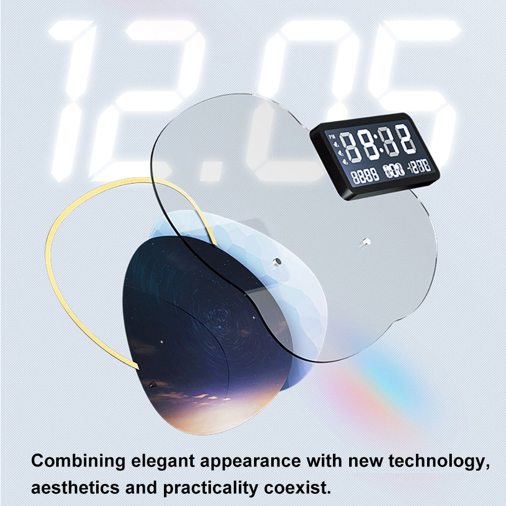 HMR - 18.9" LED Digital Display Wall Clock Modern Acrylic Abstract Star Decor Art Living Room