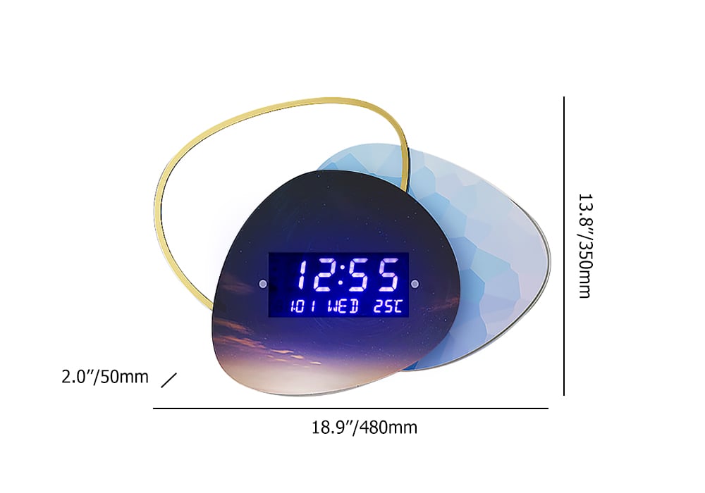 HMR - 18.9" LED Digital Display Wall Clock Modern Acrylic Abstract Star Decor Art Living Room