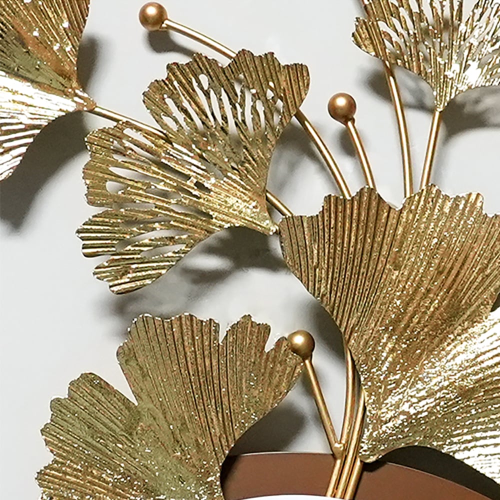 HMR - 46.5" Modern 3D Golden Metal Ginkgo Leaf Geometric Wall Art with Marble Accent