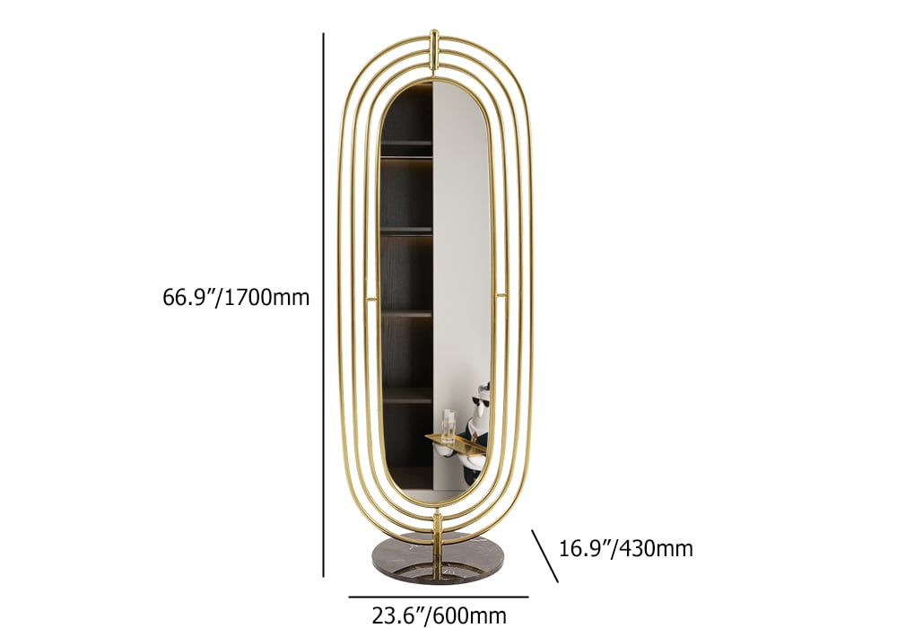 HMR - 66.9" Oversized Oval Full Length Standing Floor Mirror Decor in Gold with Marble Base