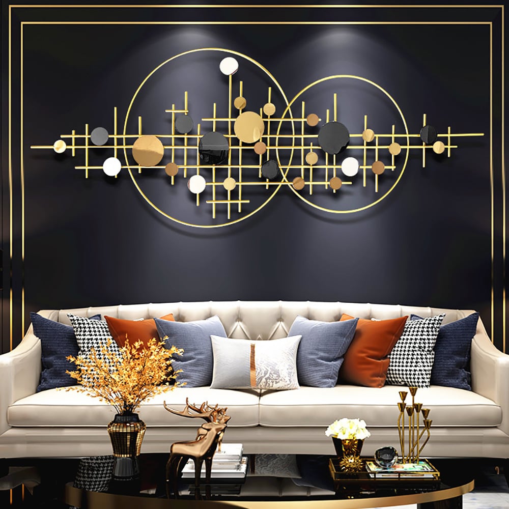 HMR - 3D Glam Big Gold Round Wall Decor Unique Decorative Metal Home Hanging Art Living Room