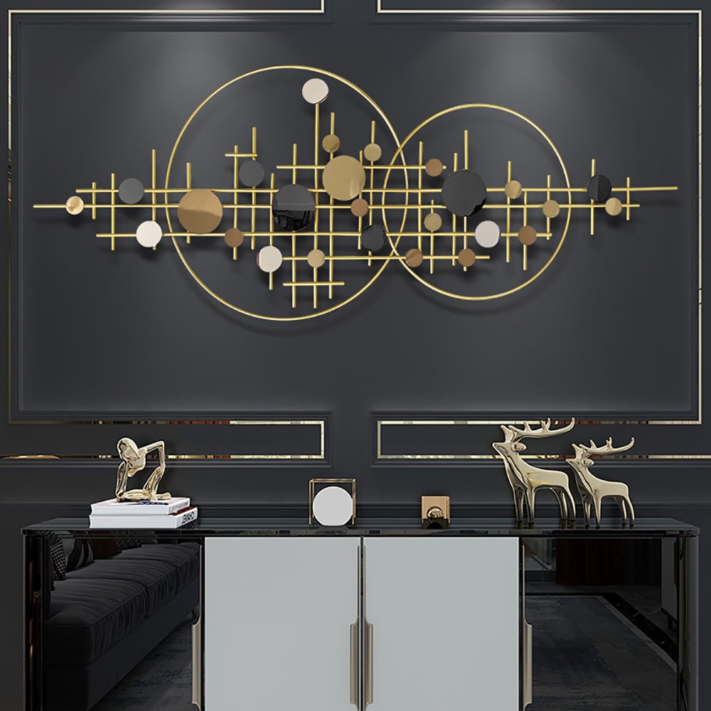 HMR - 3D Glam Big Gold Round Wall Decor Unique Decorative Metal Home Hanging Art Living Room