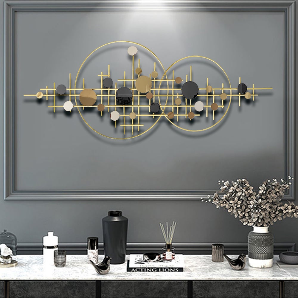 HMR - 3D Glam Big Gold Round Wall Decor Unique Decorative Metal Home Hanging Art Living Room
