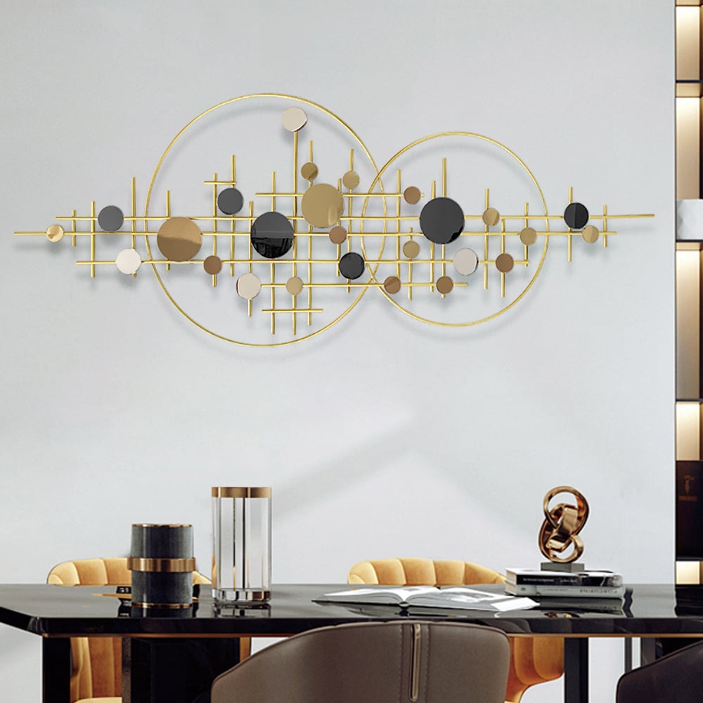 HMR - 3D Glam Big Gold Round Wall Decor Unique Decorative Metal Home Hanging Art Living Room