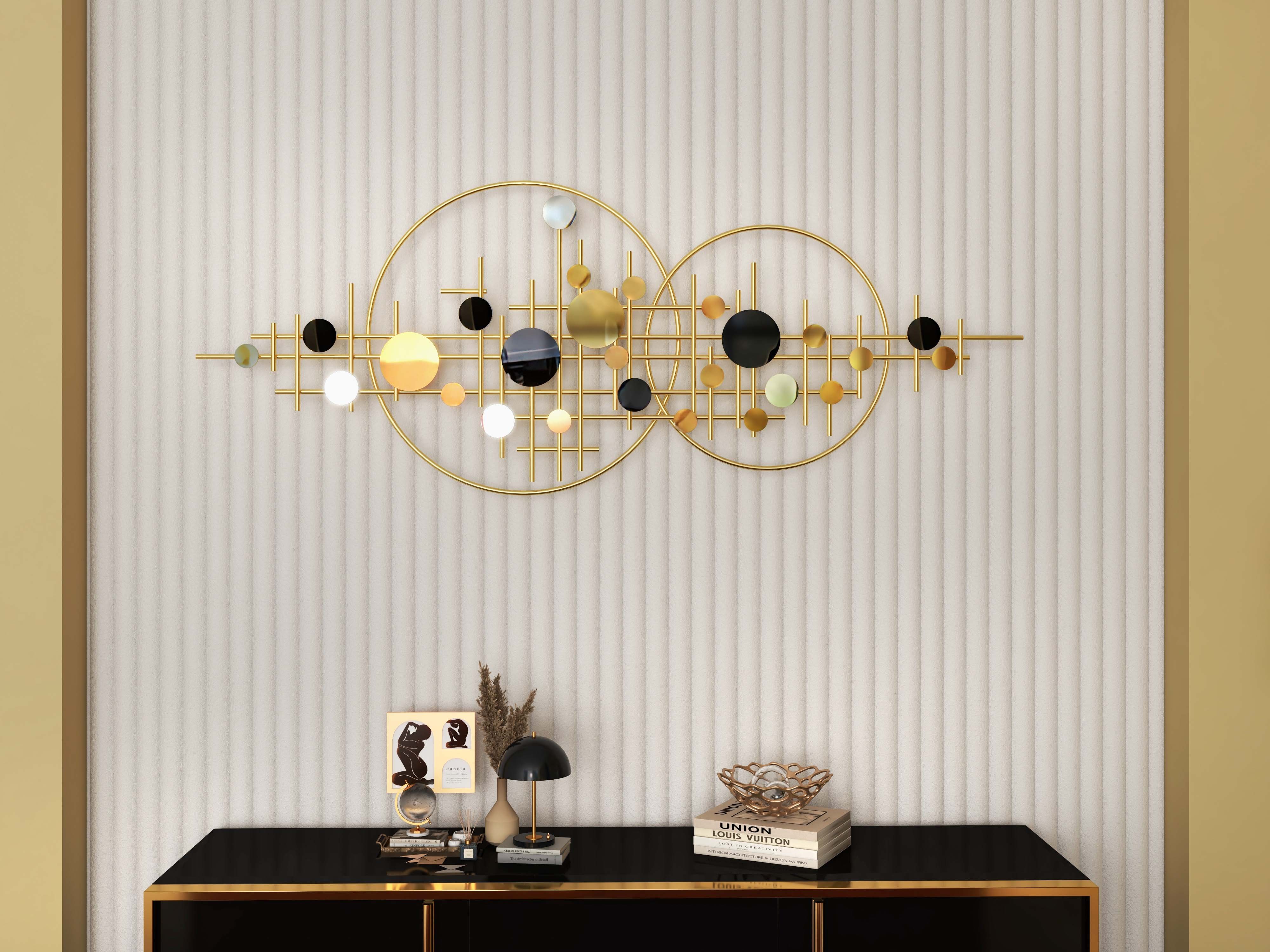 HMR - 3D Glam Big Gold Round Wall Decor Unique Decorative Metal Home Hanging Art Living Room