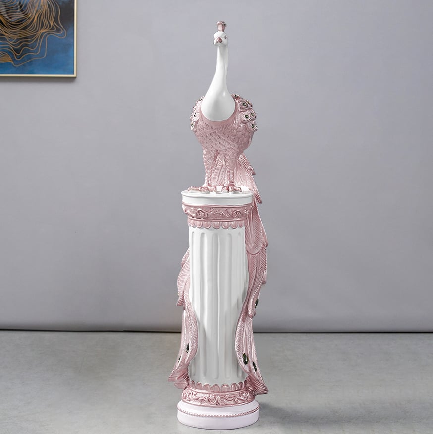 HMR 27.6" Large Glam Peacock Floor Sculpture Decor Art Living Room Bedroom - White & Pink