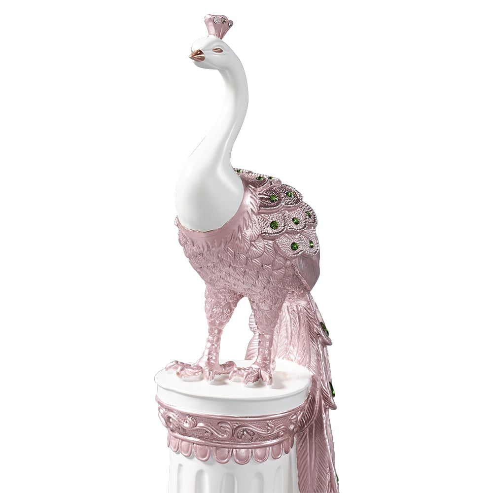 HMR 27.6" Large Glam Peacock Floor Sculpture Decor Art Living Room Bedroom - White & Pink