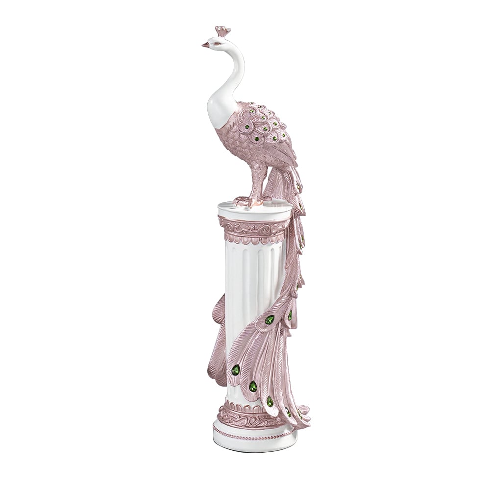 HMR 27.6" Large Glam Peacock Floor Sculpture Decor Art Living Room Bedroom - White & Pink
