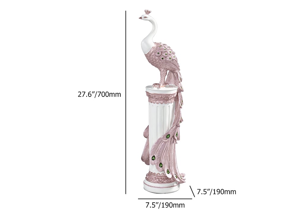 HMR 27.6" Large Glam Peacock Floor Sculpture Decor Art Living Room Bedroom - White & Pink