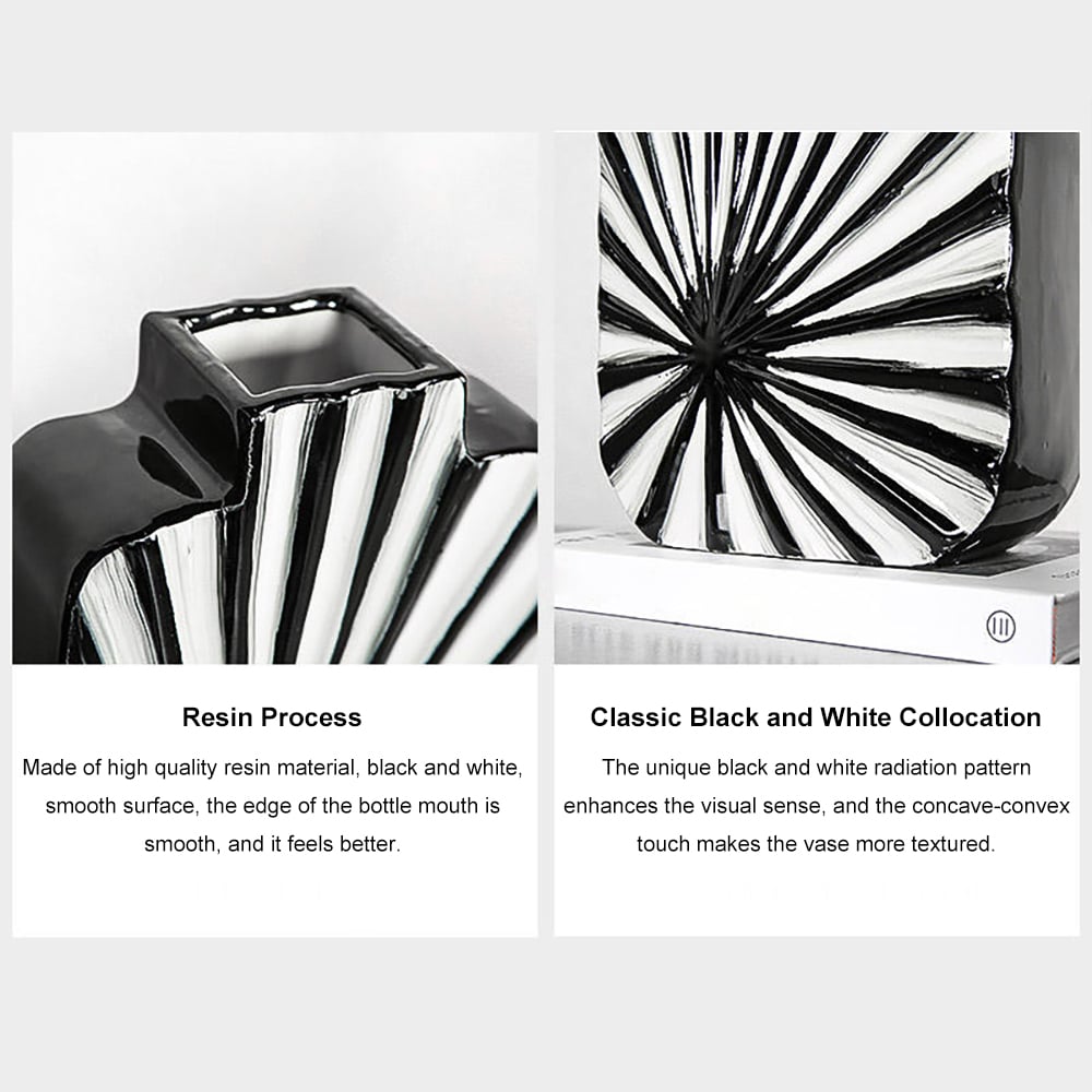 HMR - 2-Pieces Abstract White & Black Striped Resin Flower Vase Set Home Ornament Decor Art