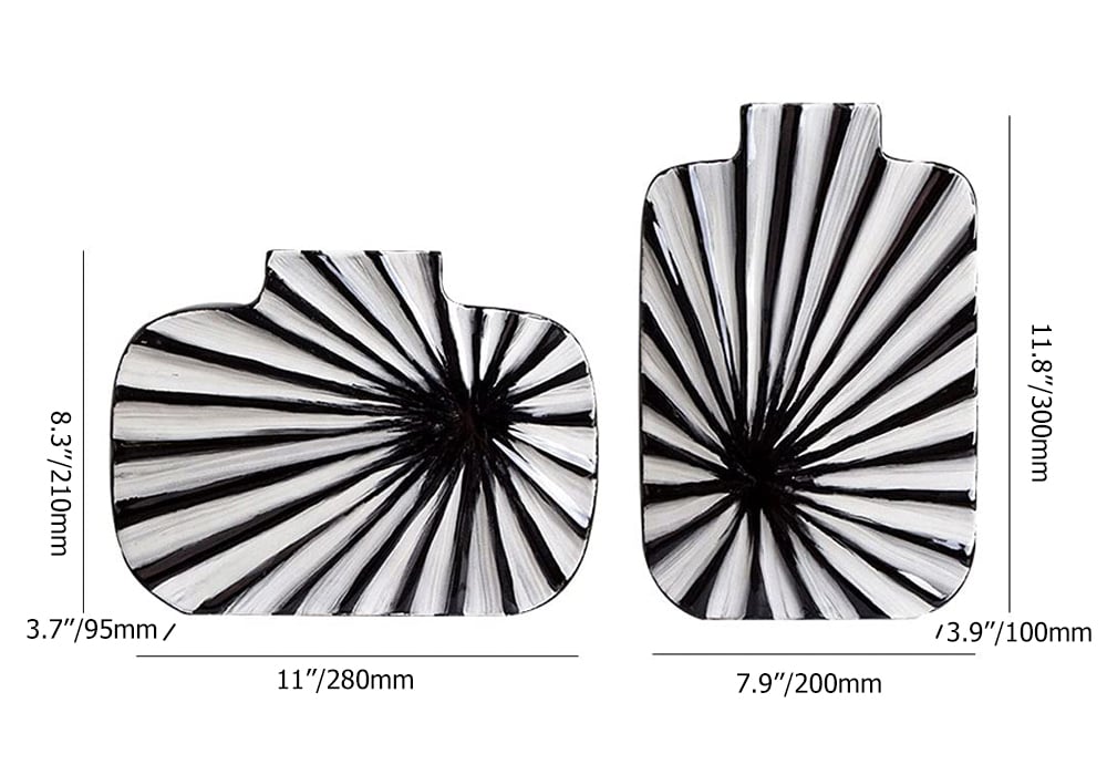 HMR - 2-Pieces Abstract White & Black Striped Resin Flower Vase Set Home Ornament Decor Art