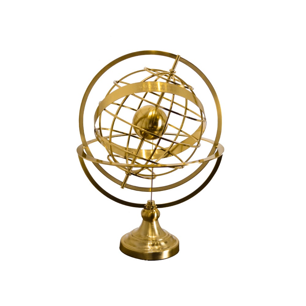 HMR - 15 inches Gold Globe Ornament Sculpture Modern Metal Geometric Figurine Table Decor Art