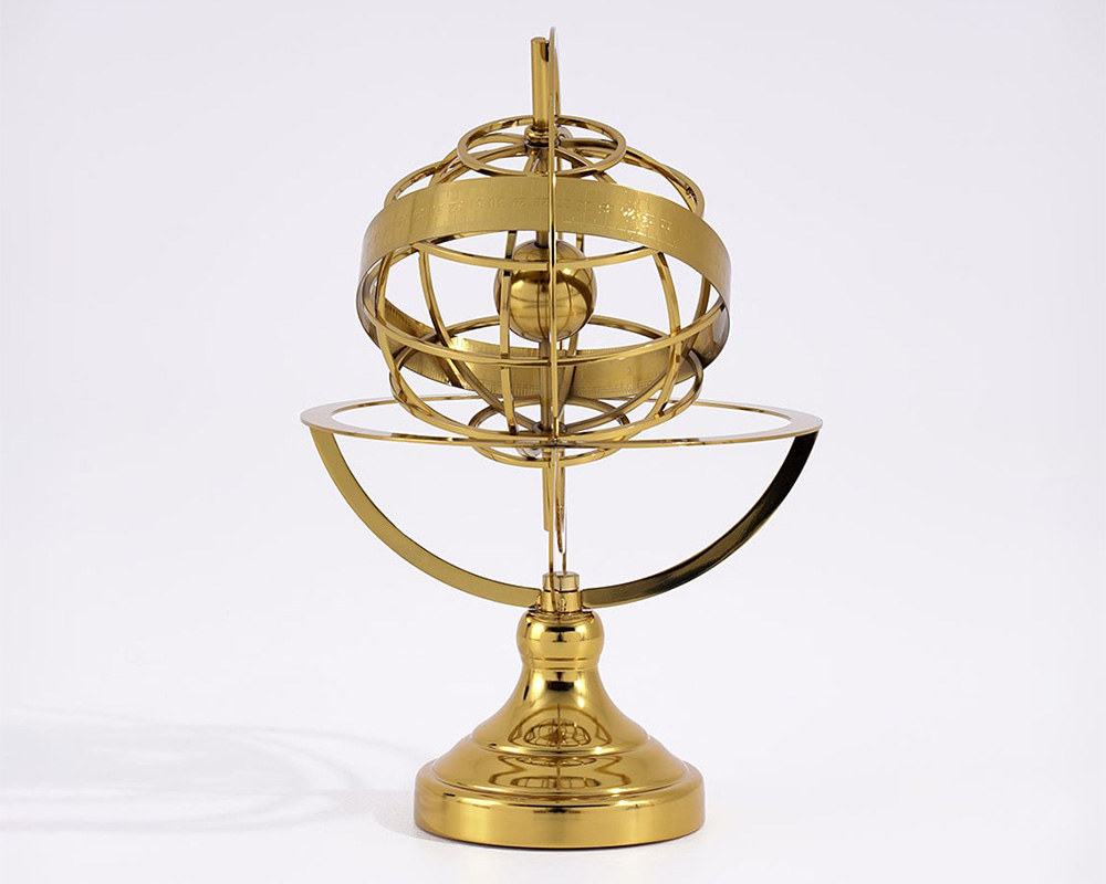 HMR - 15 inches Gold Globe Ornament Sculpture Modern Metal Geometric Figurine Table Decor Art