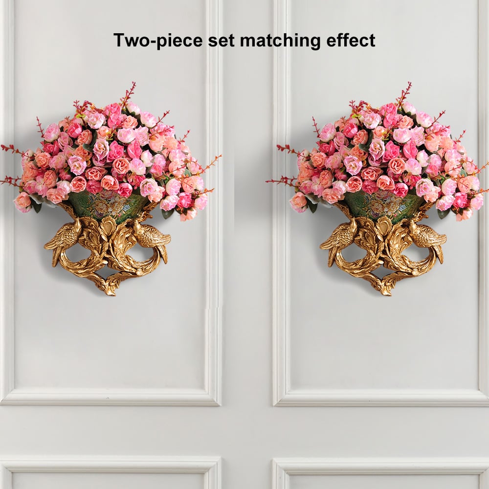 HMR - European Style Luxury Decorative Wall Flowers Carved Gold Artificial Flowers in Vase