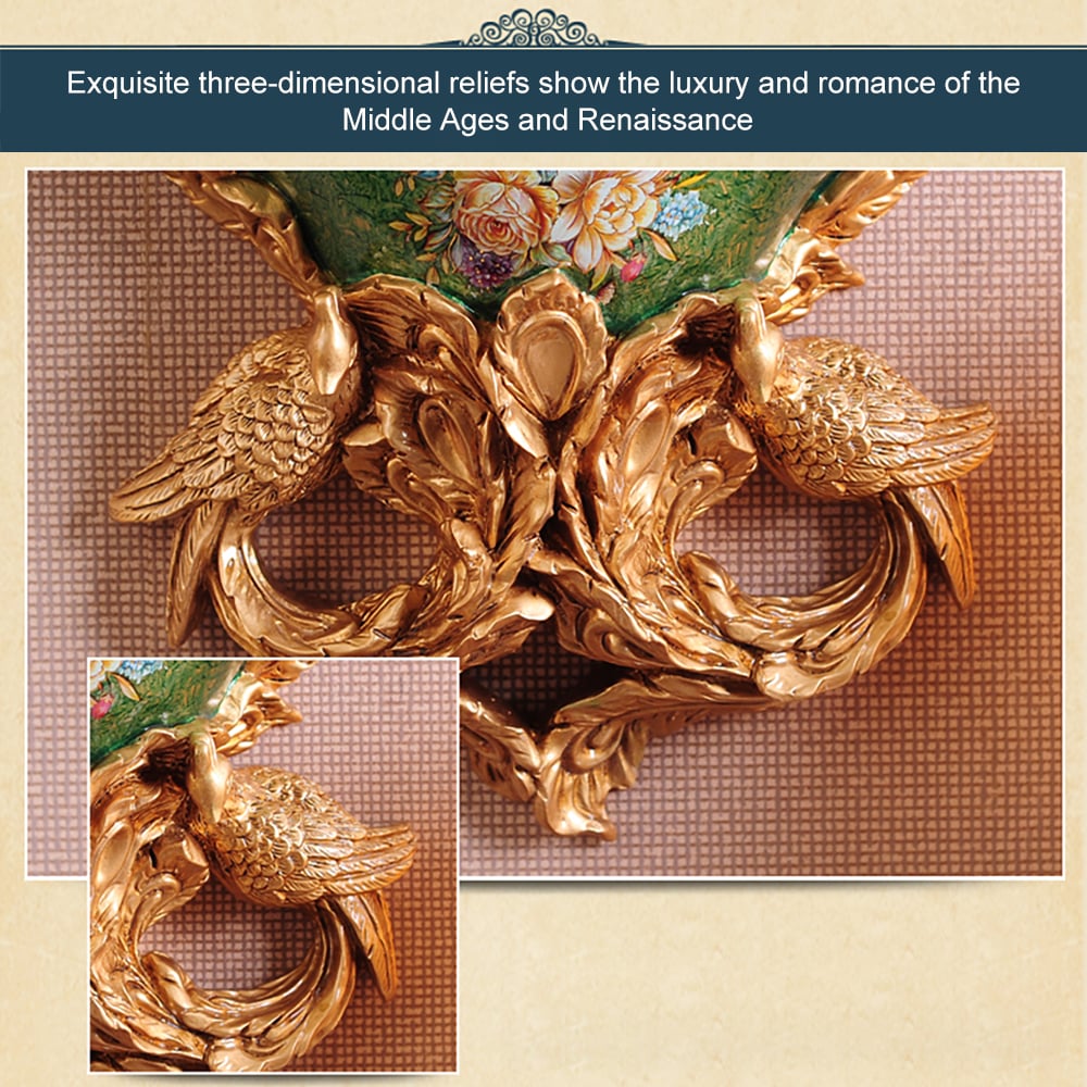 HMR - European Style Luxury Decorative Wall Flowers Carved Gold Artificial Flowers in Vase