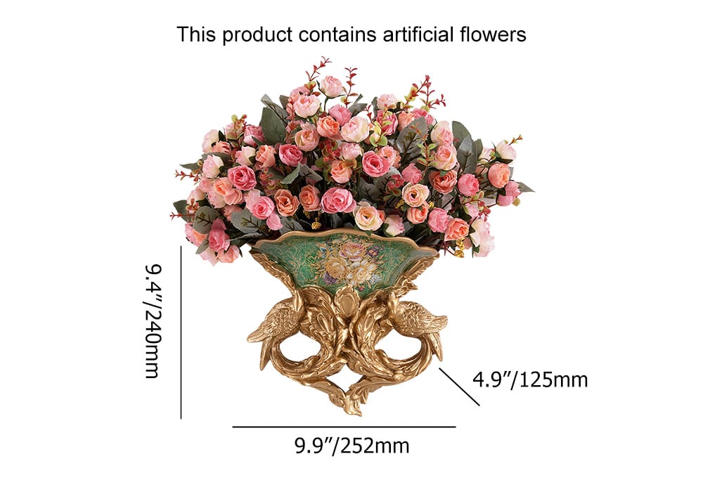 HMR - European Style Luxury Decorative Wall Flowers Carved Gold Artificial Flowers in Vase