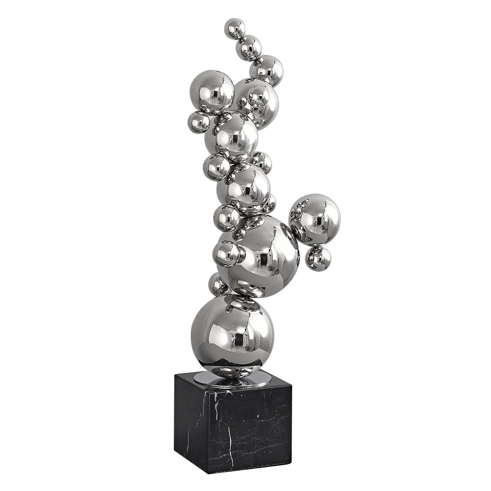 HMR - 24" Modern Abstract Geometric Ball Sculpture Art Ornament Stainless Steel & Marble Decor