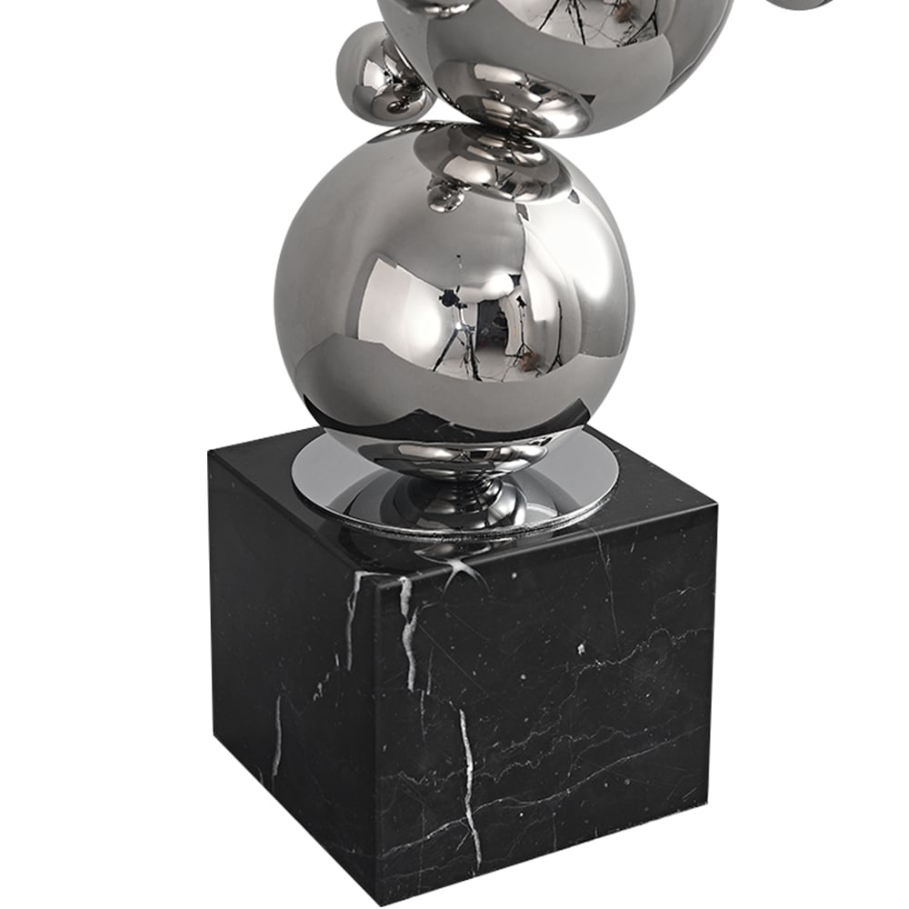 HMR - 24" Modern Abstract Geometric Ball Sculpture Art Ornament Stainless Steel & Marble Decor
