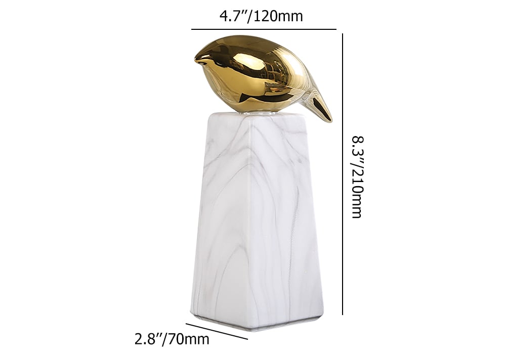 HMR - Modern White & Gold Ceramic Bird Ornament Sculpture Decor Animal Figurine Living Room