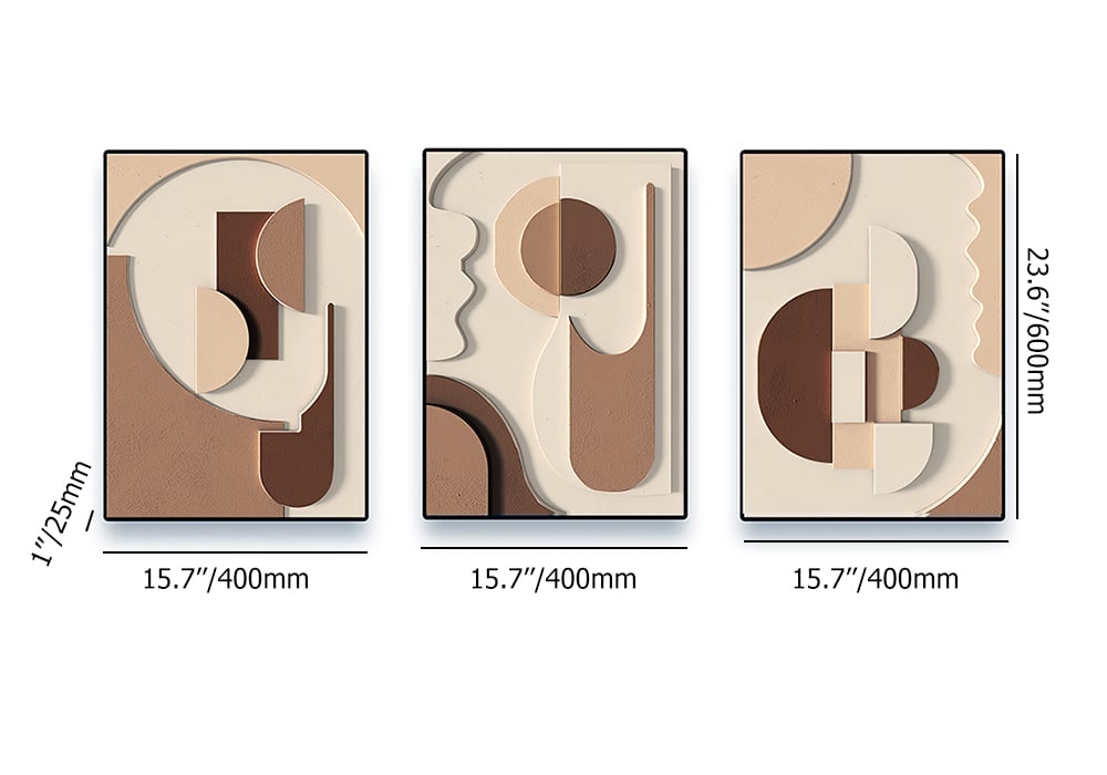 HMR - 3-Pieces Japandi Wall Decor for Living Room Abstract Art Print with Frame in Brown