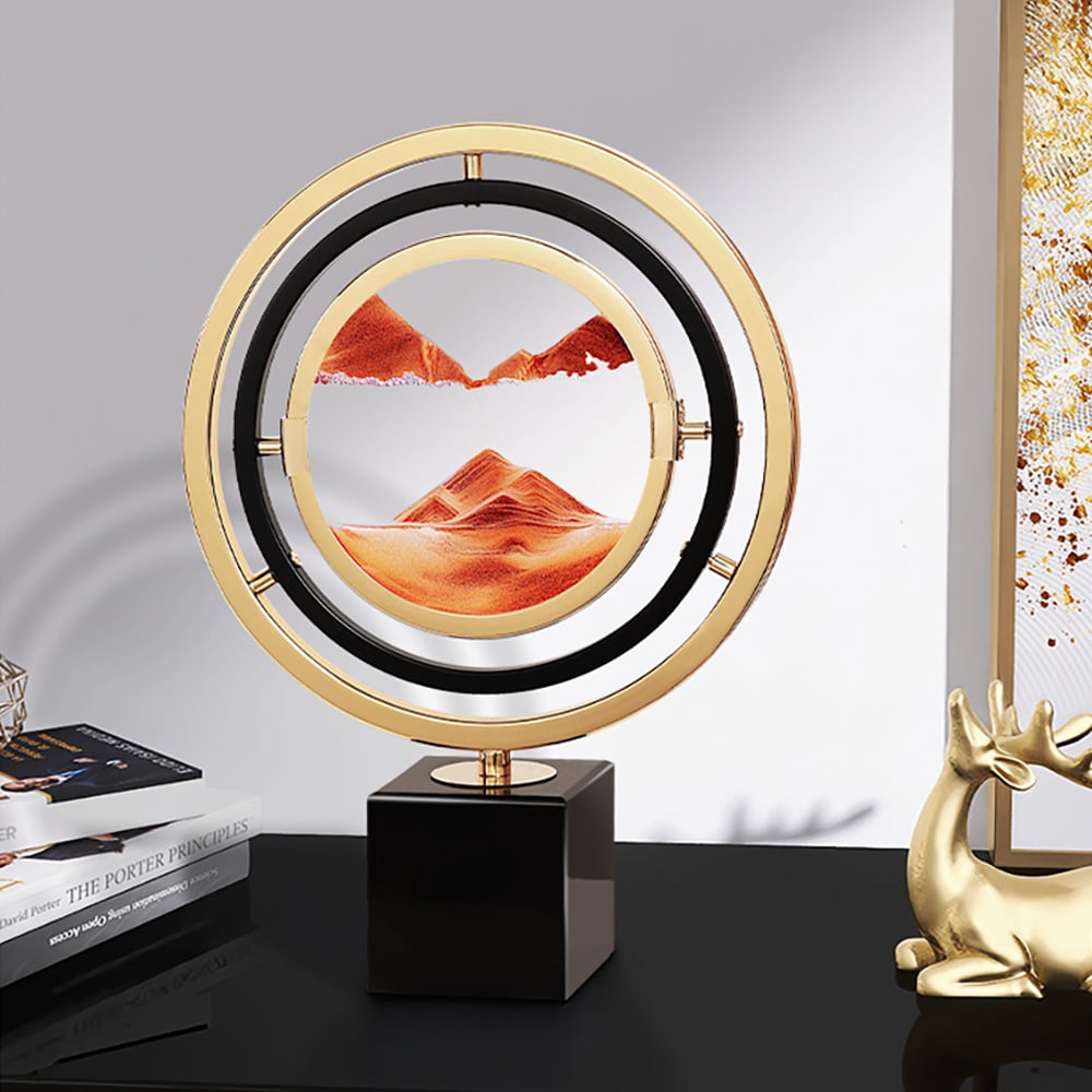 HMR - 13.8"Abstract Geometric Gold & Orange Sand Painting Ornaments Creative Home Decor