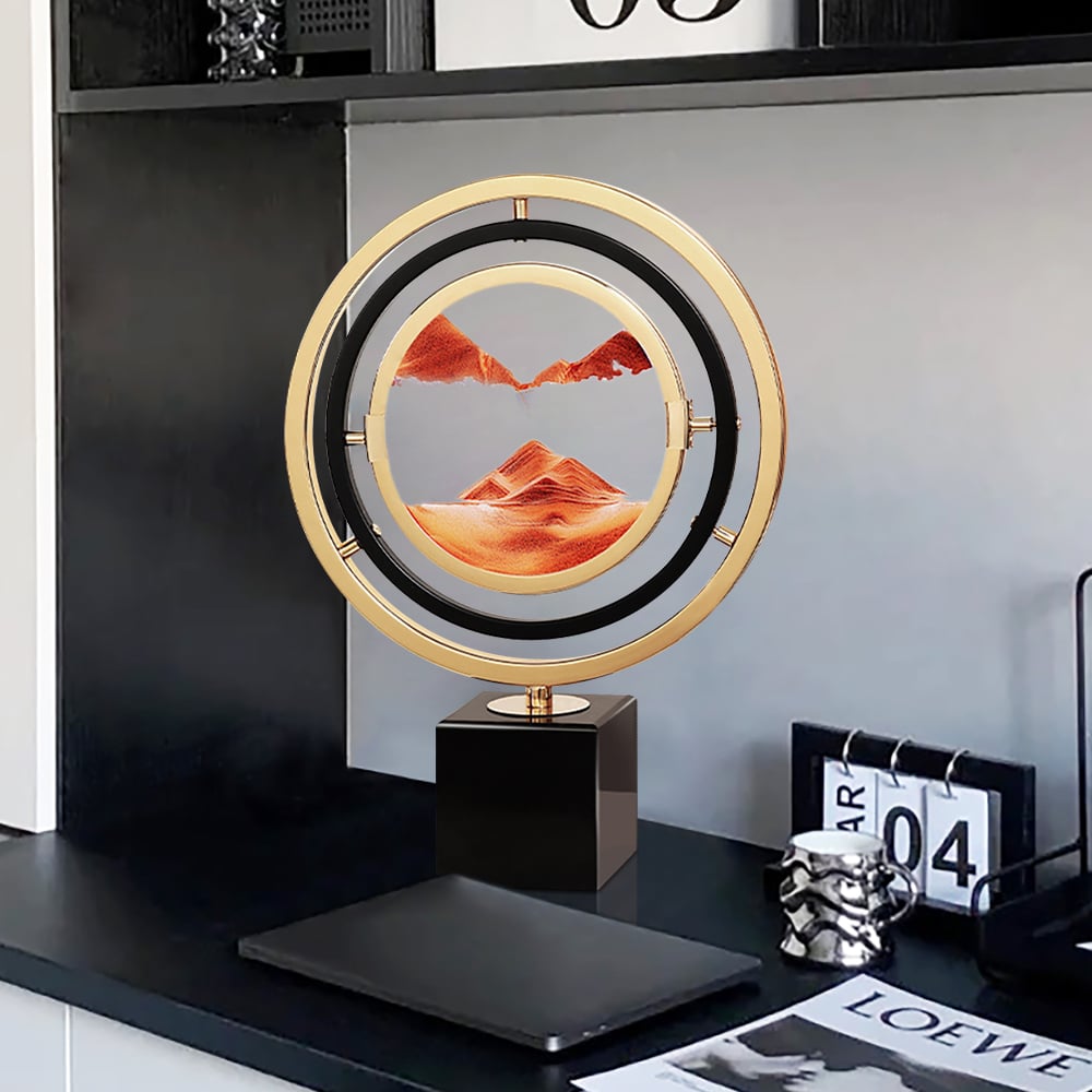 HMR - 13.8"Abstract Geometric Gold & Orange Sand Painting Ornaments Creative Home Decor