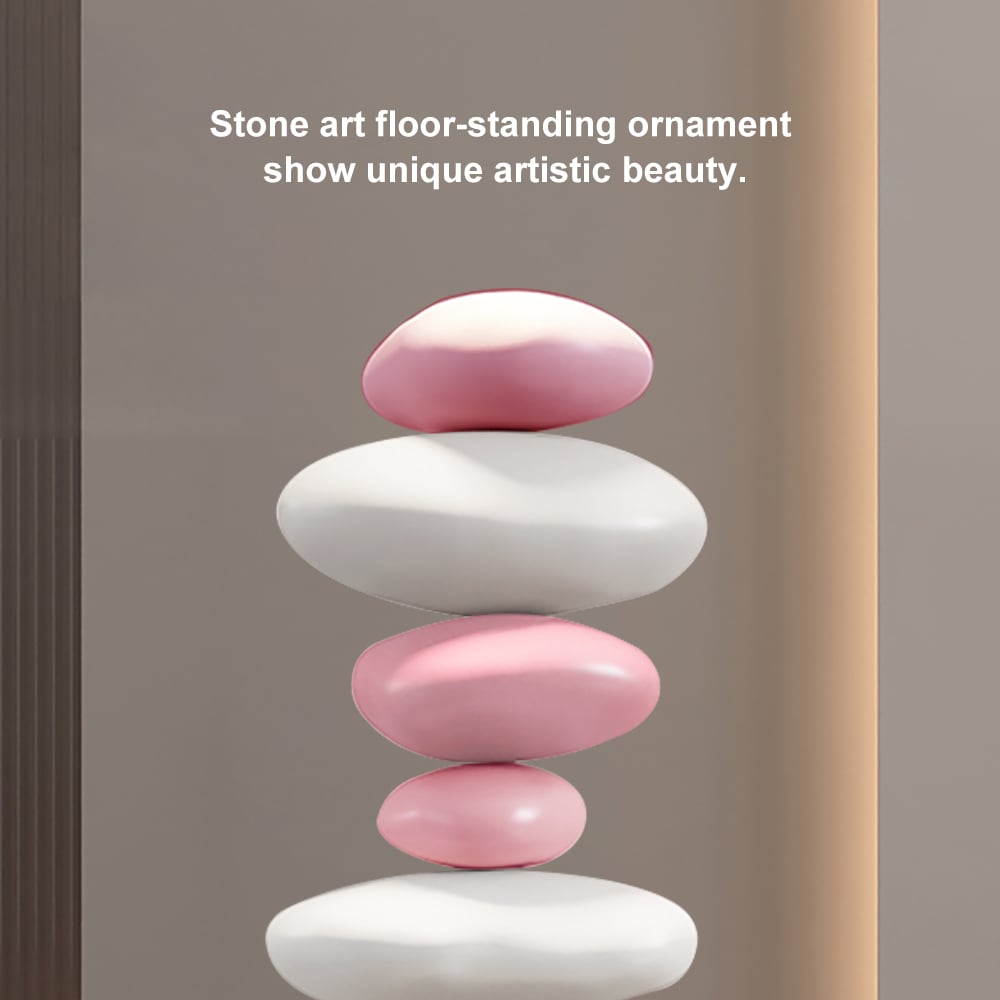 HMR - 30.7" Abstract Geometric Fiberglass & MDF Stacked Stone Floor Sculpture Light Decor Art