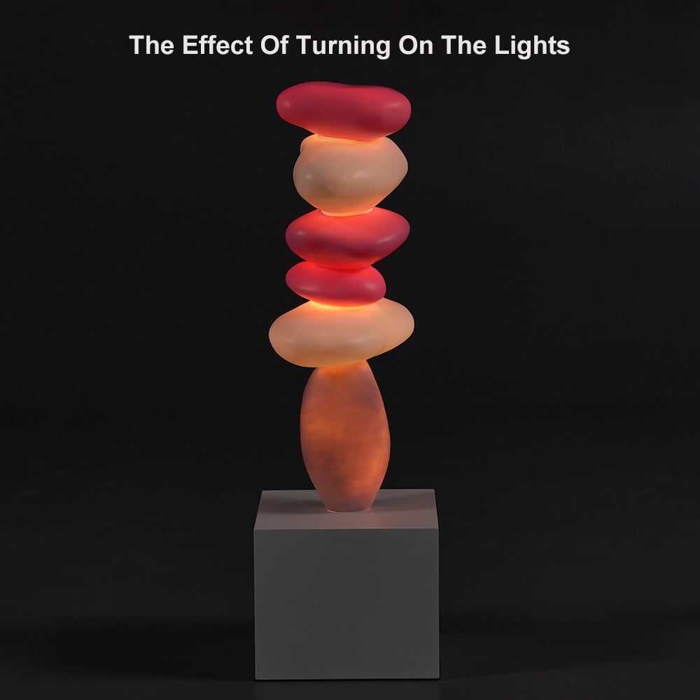 HMR - 30.7" Abstract Geometric Fiberglass & MDF Stacked Stone Floor Sculpture Light Decor Art