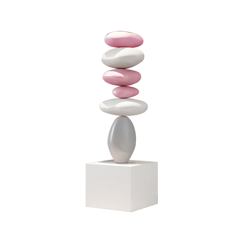 HMR - 30.7" Abstract Geometric Fiberglass & MDF Stacked Stone Floor Sculpture Light Decor Art