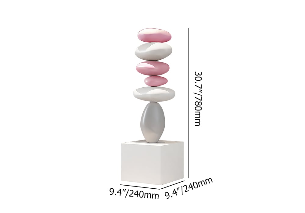 HMR - 30.7" Abstract Geometric Fiberglass & MDF Stacked Stone Floor Sculpture Light Decor Art