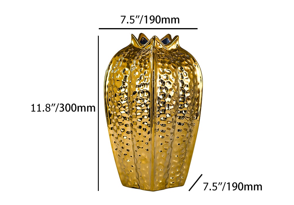 HMR - 11.8" Large Glam Gold Abstract Ceramic Flower Vase Living Room Bedroom Table