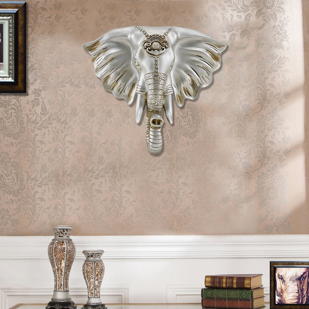 HMR - 3D Elephant Head Wall Decor Home Artificial Animal Hanging Art Living Room in Silver