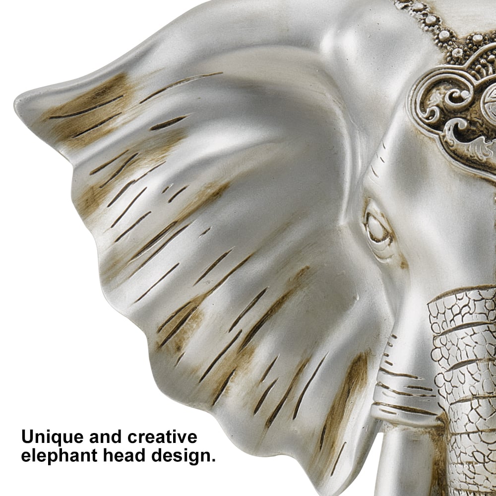 HMR - 3D Elephant Head Wall Decor Home Artificial Animal Hanging Art Living Room in Silver