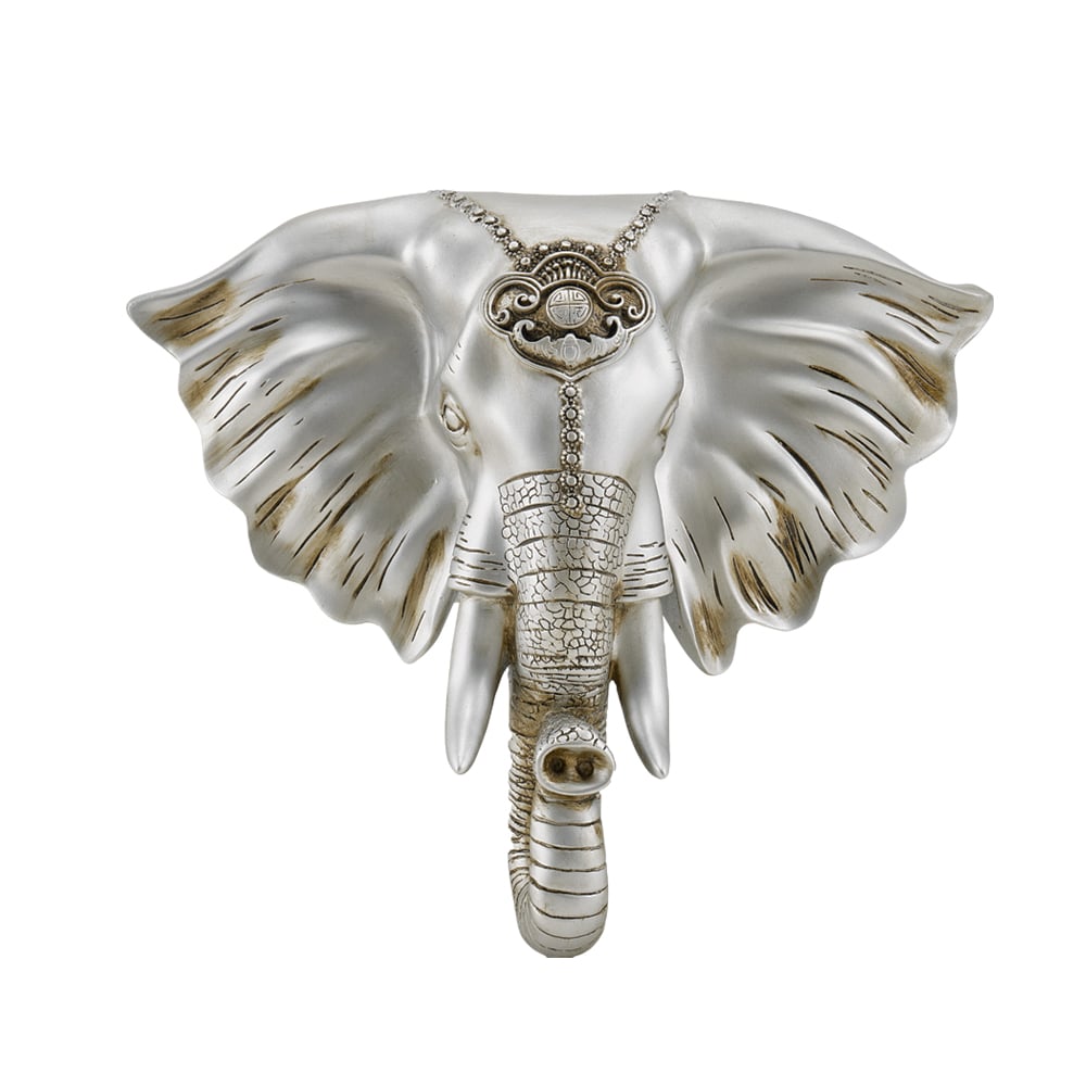 HMR - 3D Elephant Head Wall Decor Home Artificial Animal Hanging Art Living Room in Silver