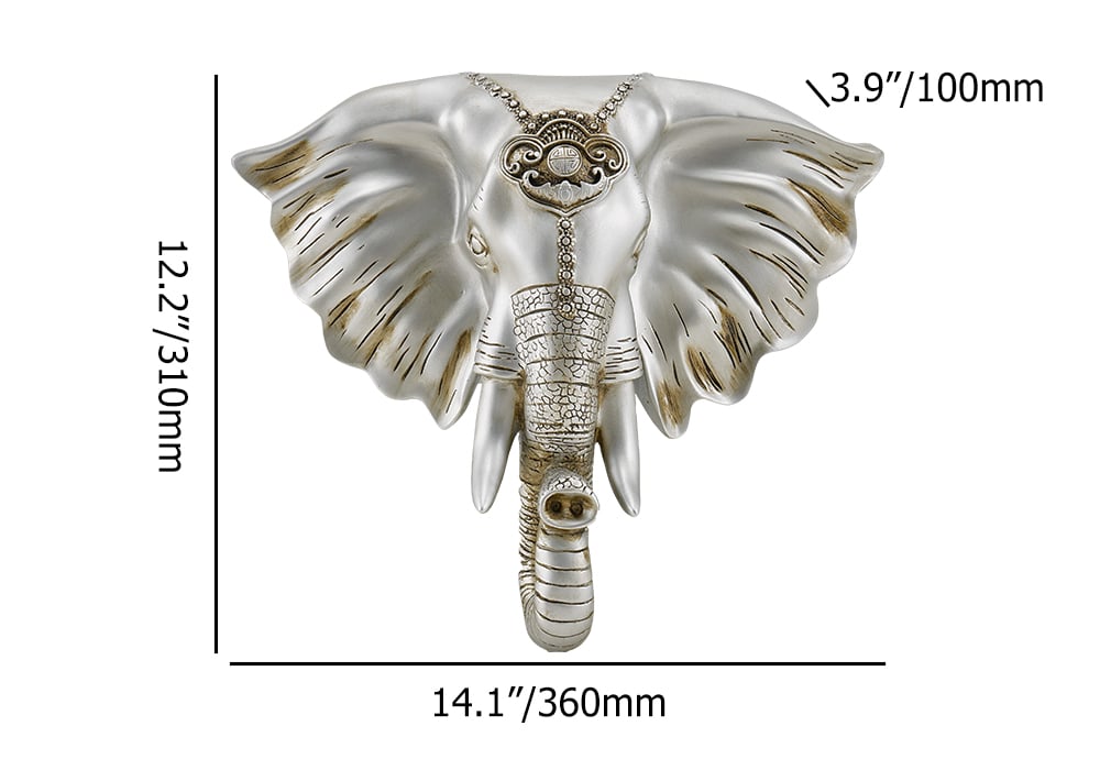 HMR - 3D Elephant Head Wall Decor Home Artificial Animal Hanging Art Living Room in Silver