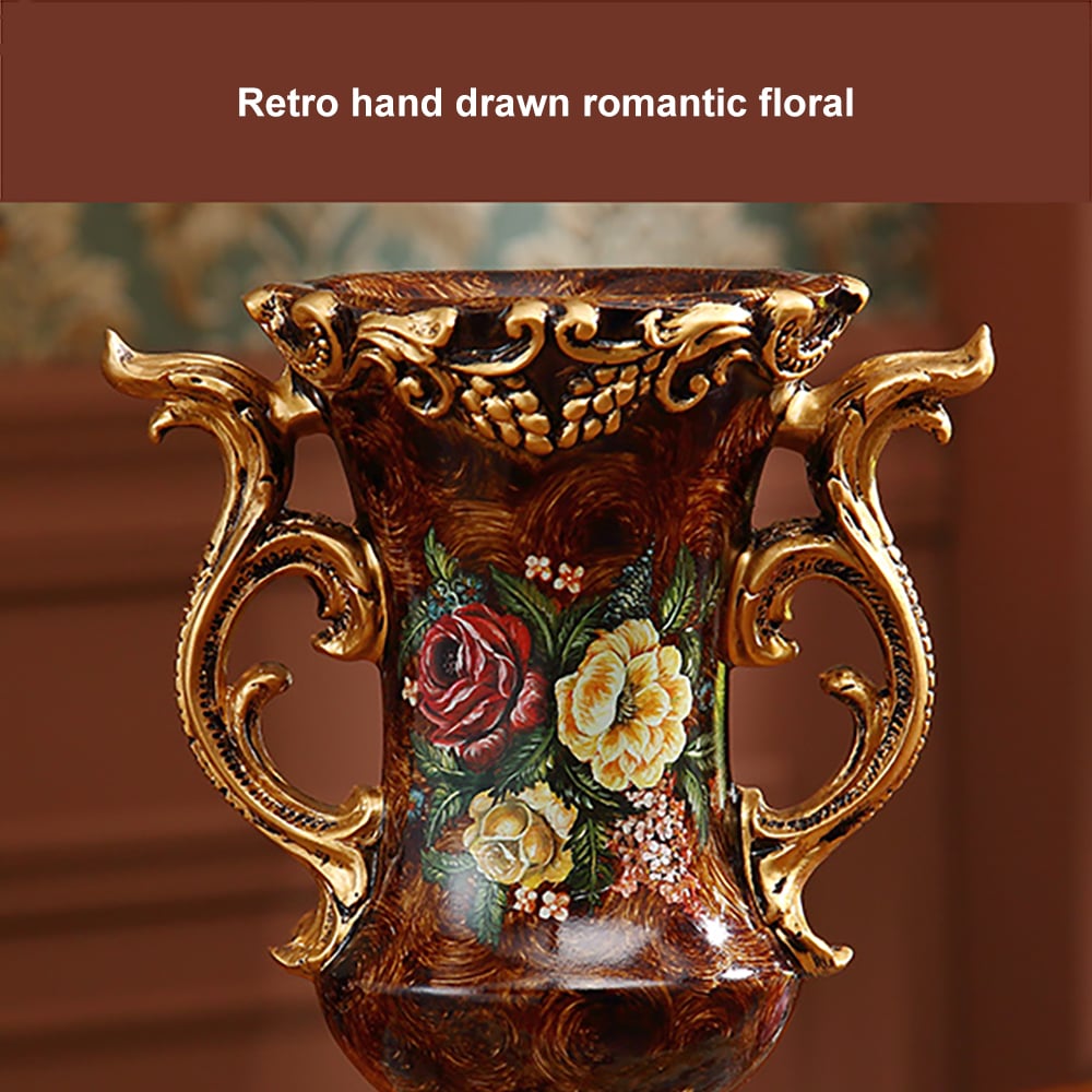 HMR - European Artificial Vintage Flower Arrangement Vase Set Golden Resin Vase Fake Flower
