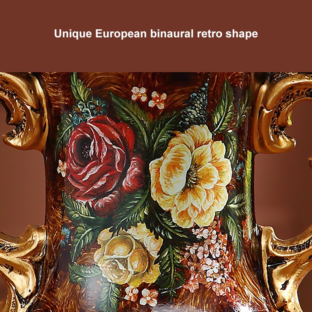 HMR - European Artificial Vintage Flower Arrangement Vase Set Golden Resin Vase Fake Flower