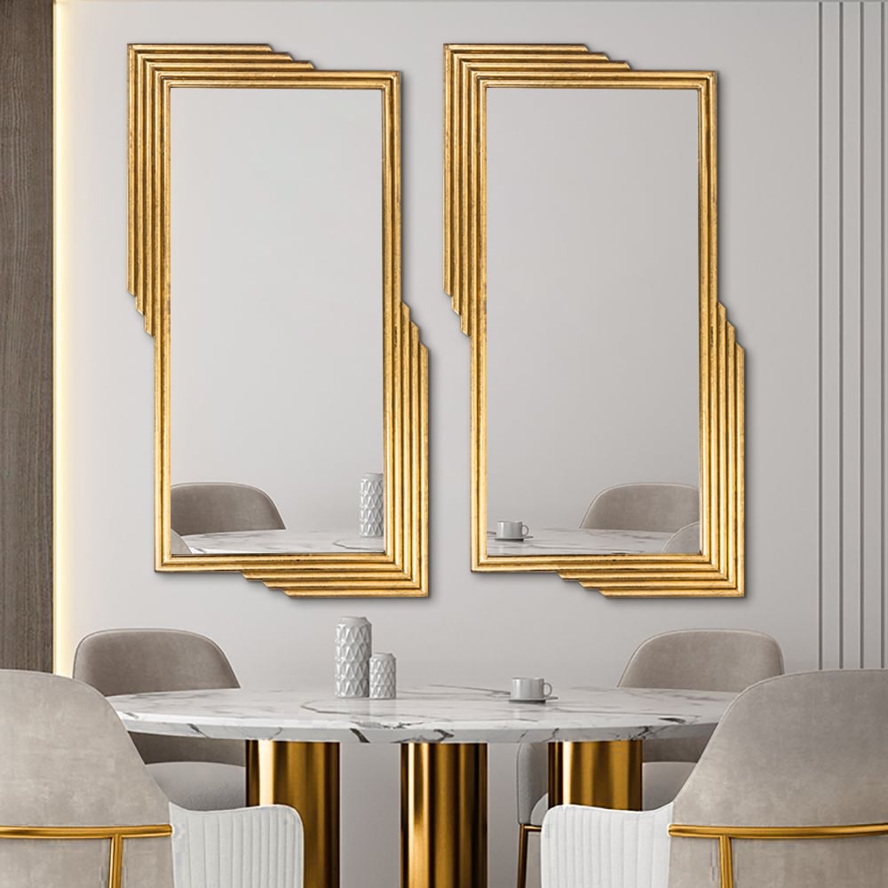 HMR - Modern Gold Metal Geometric Wall Decorative Mirror Entrance Rectangular Dressing Mirror
