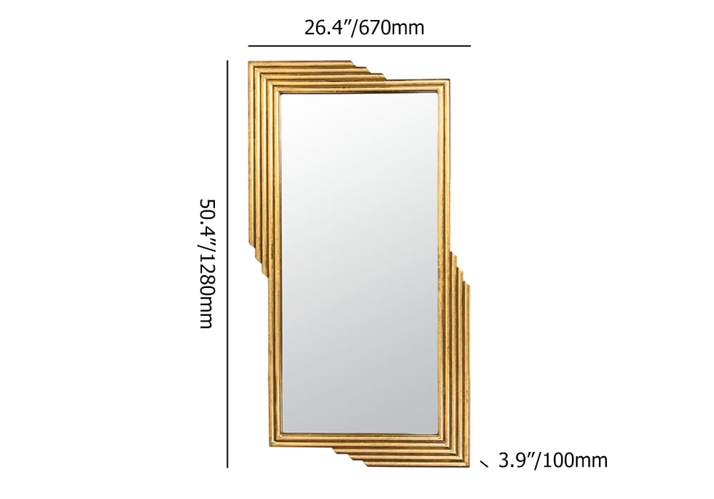 HMR - Modern Gold Metal Geometric Wall Decorative Mirror Entrance Rectangular Dressing Mirror