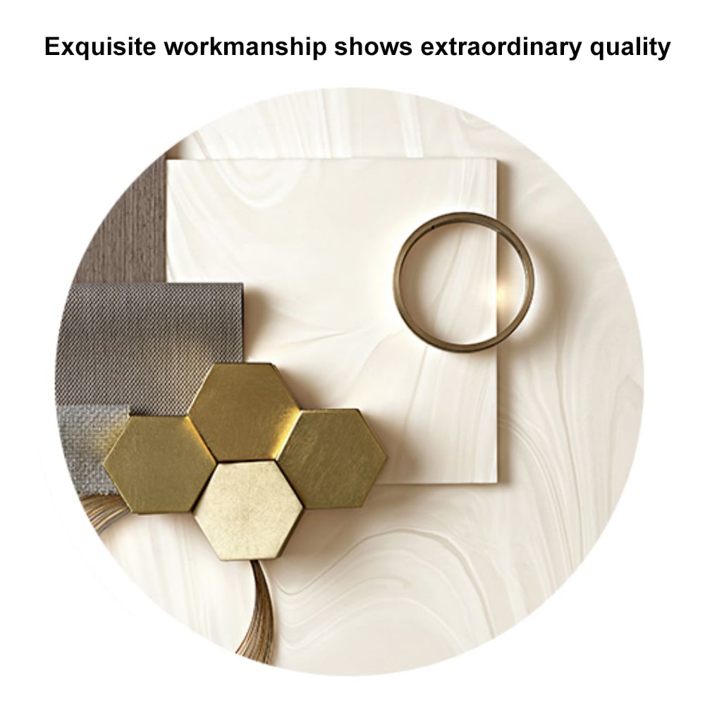HMR - Modern Gold Round Wall Clock Canvas Painting Decor Art with Wood Pointer Aluminium Frame