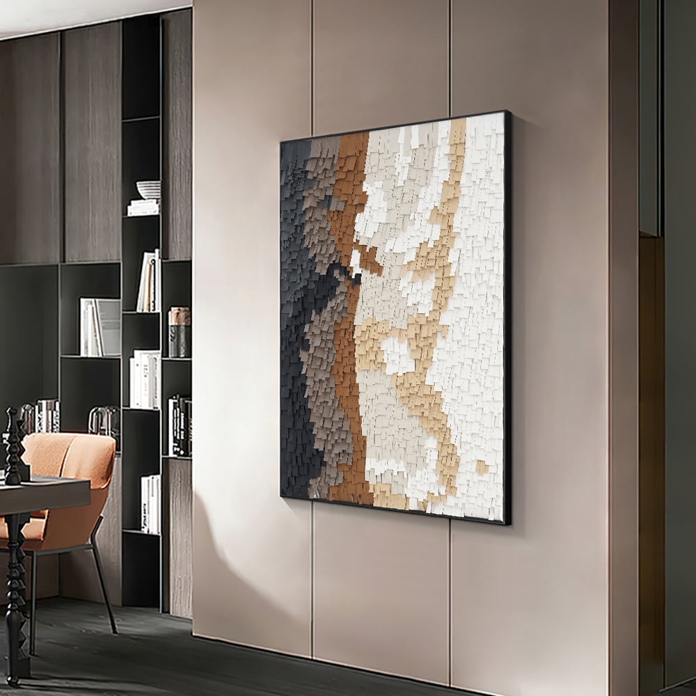 HMR - Abstract Geometric 3D Modern PU Leather Wall Decor Painting Art with Black Metal Frame