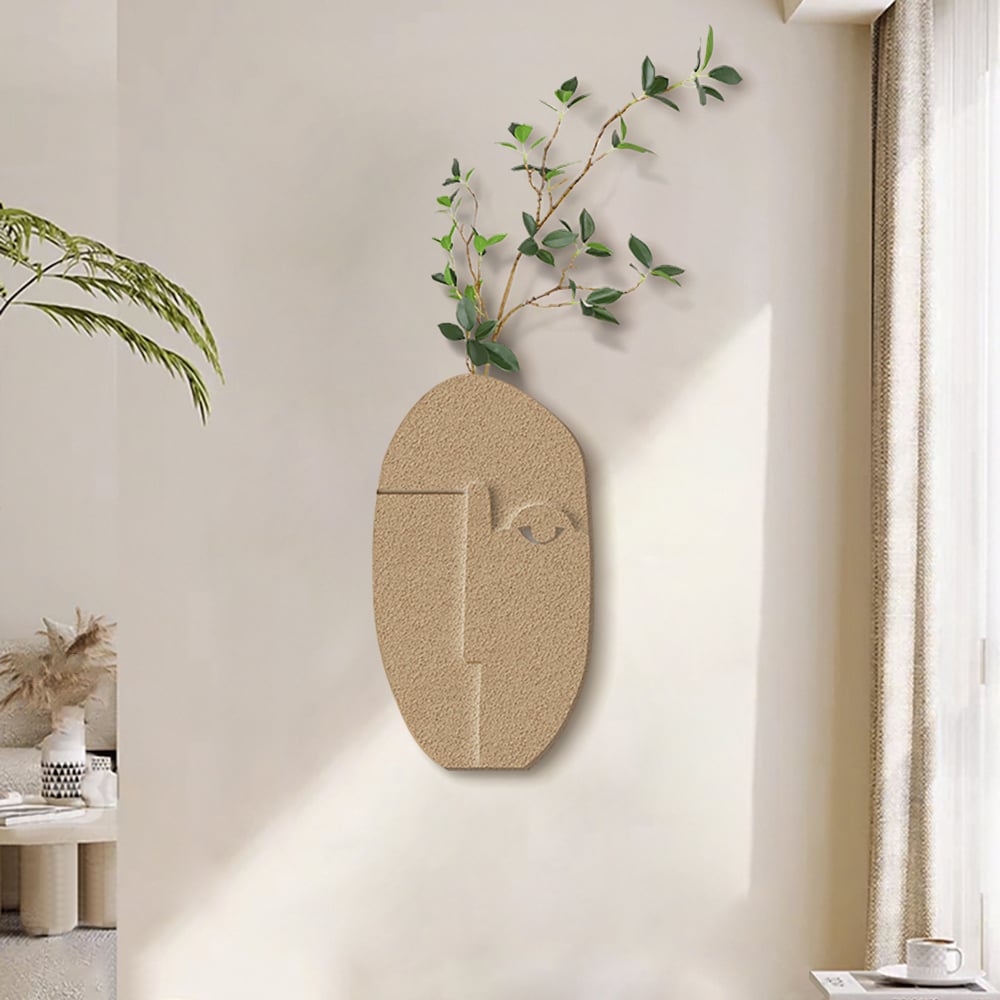 HMR - 3D Abstract Natural Sandstone Handmade Sculpture with Faux Plants Painting Wall Decor