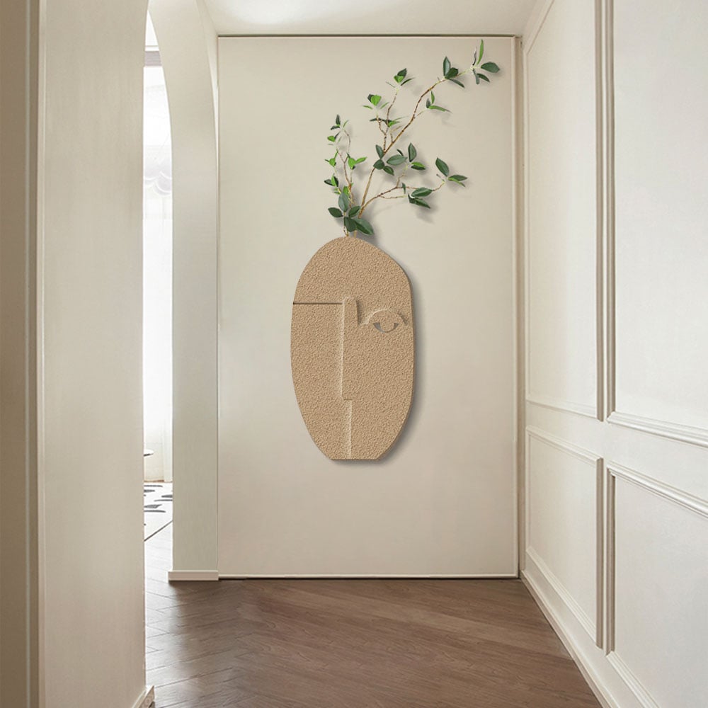 HMR - 3D Abstract Natural Sandstone Handmade Sculpture with Faux Plants Painting Wall Decor