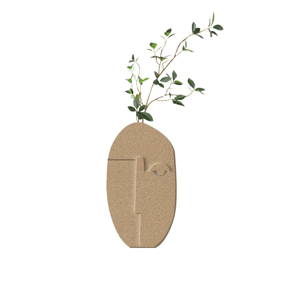 HMR - 3D Abstract Natural Sandstone Handmade Sculpture with Faux Plants Painting Wall Decor