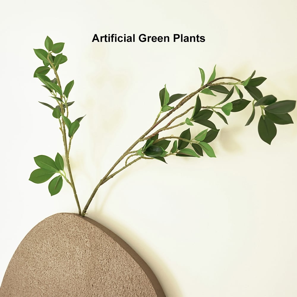 HMR - 3D Abstract Natural Sandstone Handmade Sculpture with Faux Plants Painting Wall Decor