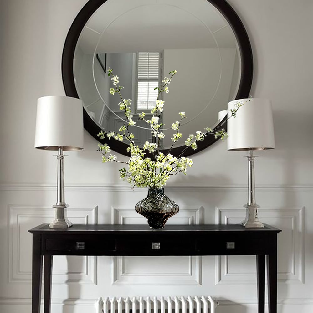 HMR - 5pcs Artificial Cherry Blossom Branches Set with Abstract Vase Desktop Artificial Plant
