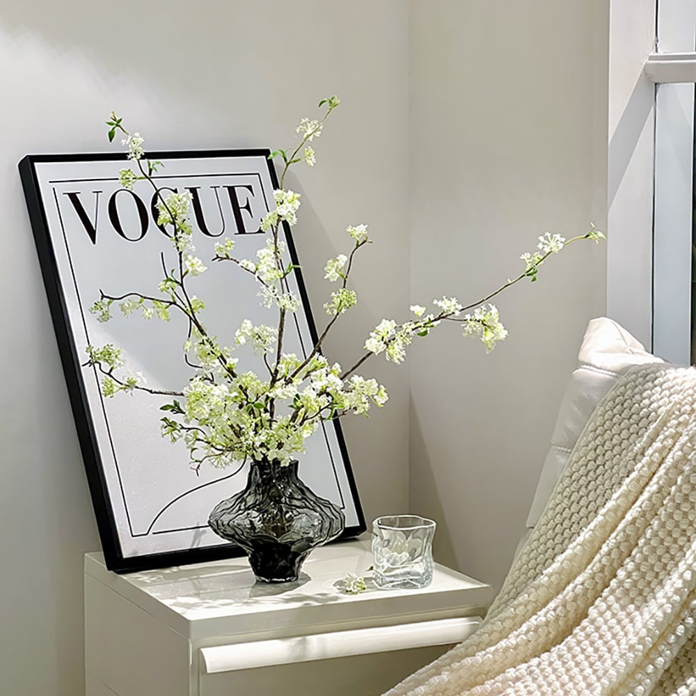HMR - 5pcs Artificial Cherry Blossom Branches Set with Abstract Vase Desktop Artificial Plant