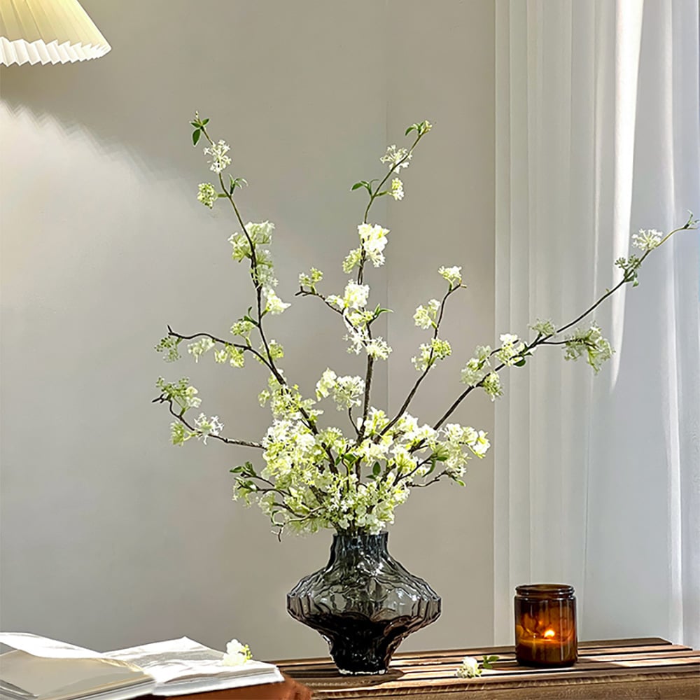 HMR - 5pcs Artificial Cherry Blossom Branches Set with Abstract Vase Desktop Artificial Plant