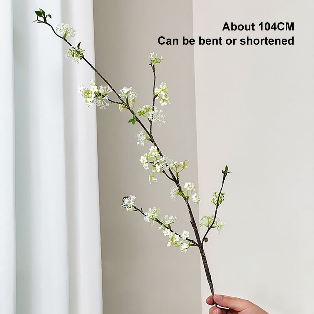 HMR - 5pcs Artificial Cherry Blossom Branches Set with Abstract Vase Desktop Artificial Plant