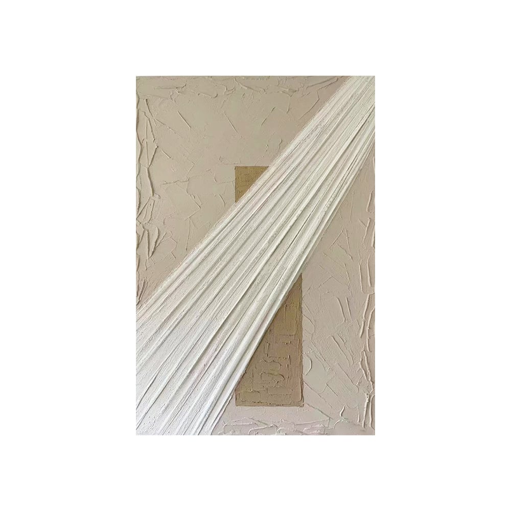 HMR - Japandi Wall Decor for Living Room Rectangle Abstract Art Canvas Painting in White